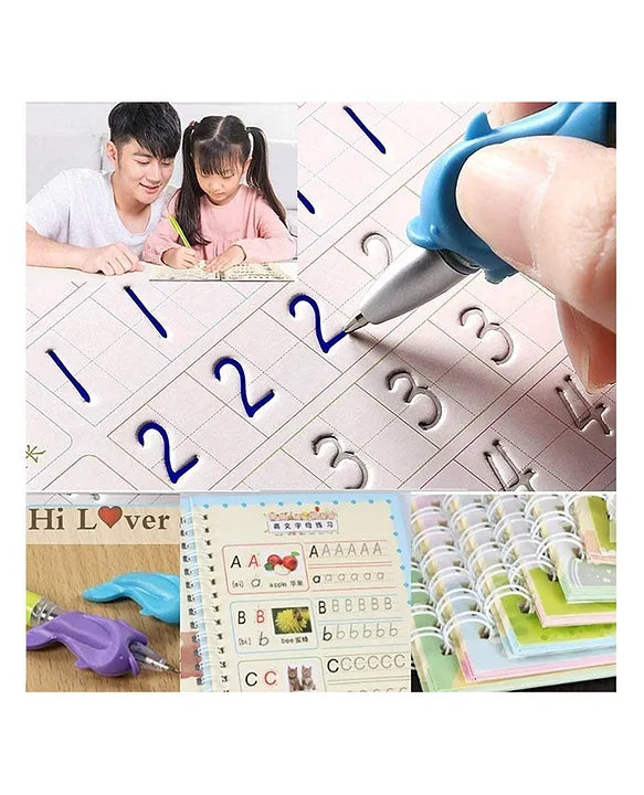 Sank Magic Practice Reusable Tracing Book Set – English Letters, Numbers & Drawing (Pack of 4 + 1 Pen Set + 10 Refills)