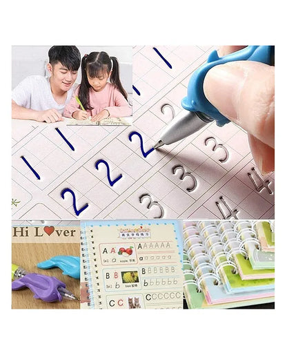 Sank Magic Practice Reusable Tracing Book Set – English Letters, Numbers & Drawing (Pack of 4 + 1 Pen Set + 10 Refills)