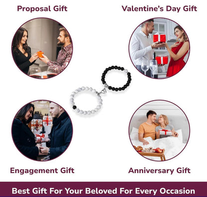 Magnetic Heart Beaded Couple Bracelet - For Him & Her @499 + Free Delivery